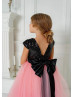 Black Sequin Pink Tulle Handmade Flower Girl Dress